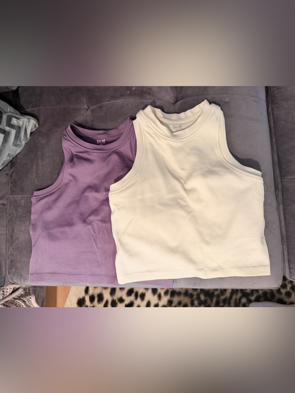 Ribbed Cropped Activewear Duo - Purple & Pale Yellow